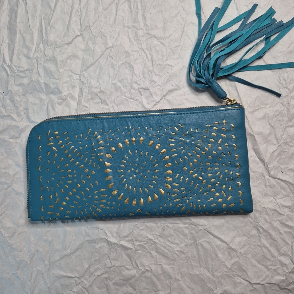Blue and Gold Women's Clutch/ Wallet NOVICA